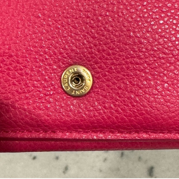 🦋YSL •Saint Laurent Trifold Compact Mini Wallet Pink Leather - Picture 13 of 13